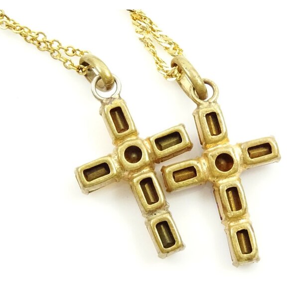 Cross Necklace Lot of 2 Necklaces Purple and Yellow Stone Religious Jewelry - Picture 3 of 4